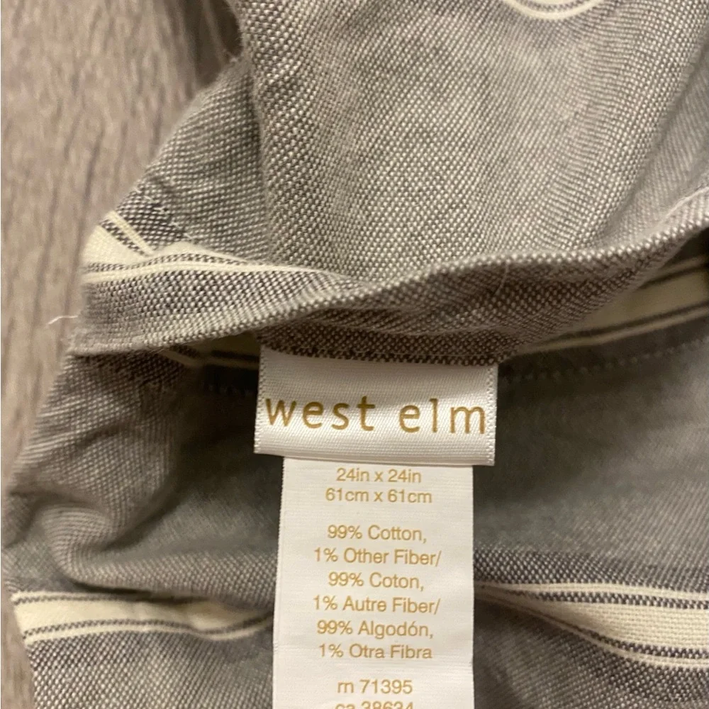 2 West Elm Throw Pillow Shams Gray White Silver Stripe Cotton 24” Square